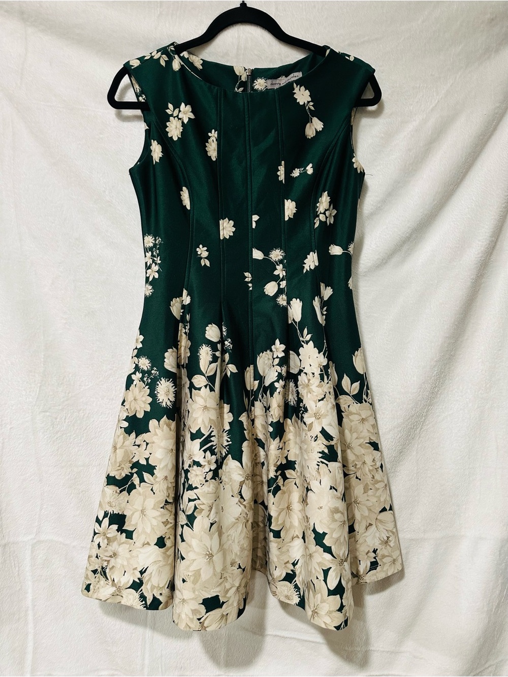 Danny & Nicole Dark Green and Ivory Floral Sleeveless Fit-and-Flare Midi Dress